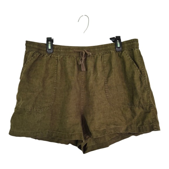 Quince Pants - Quince 100% European Linen Pull On Shorts Olive Green XL Pockets Casual‎ Summer